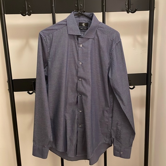 Calvin Klein slim fit stretch, dark blue graph pattern, medium (15-15.5, 34/35) - Picture 4 of 5